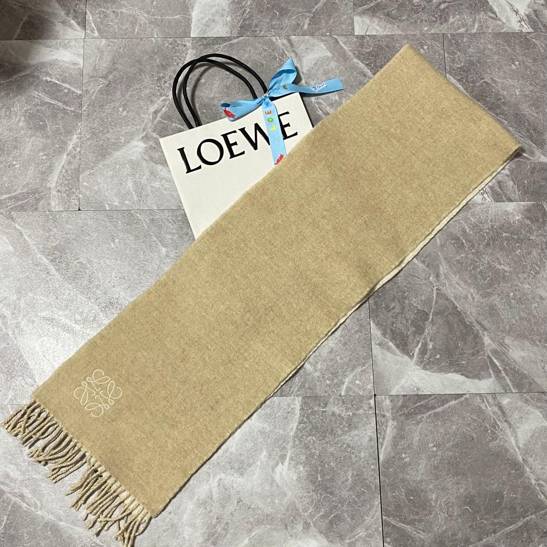 美品【LOEWE】現行モデル カシミヤ&ウール マフラー/アイボリー&ベージュ