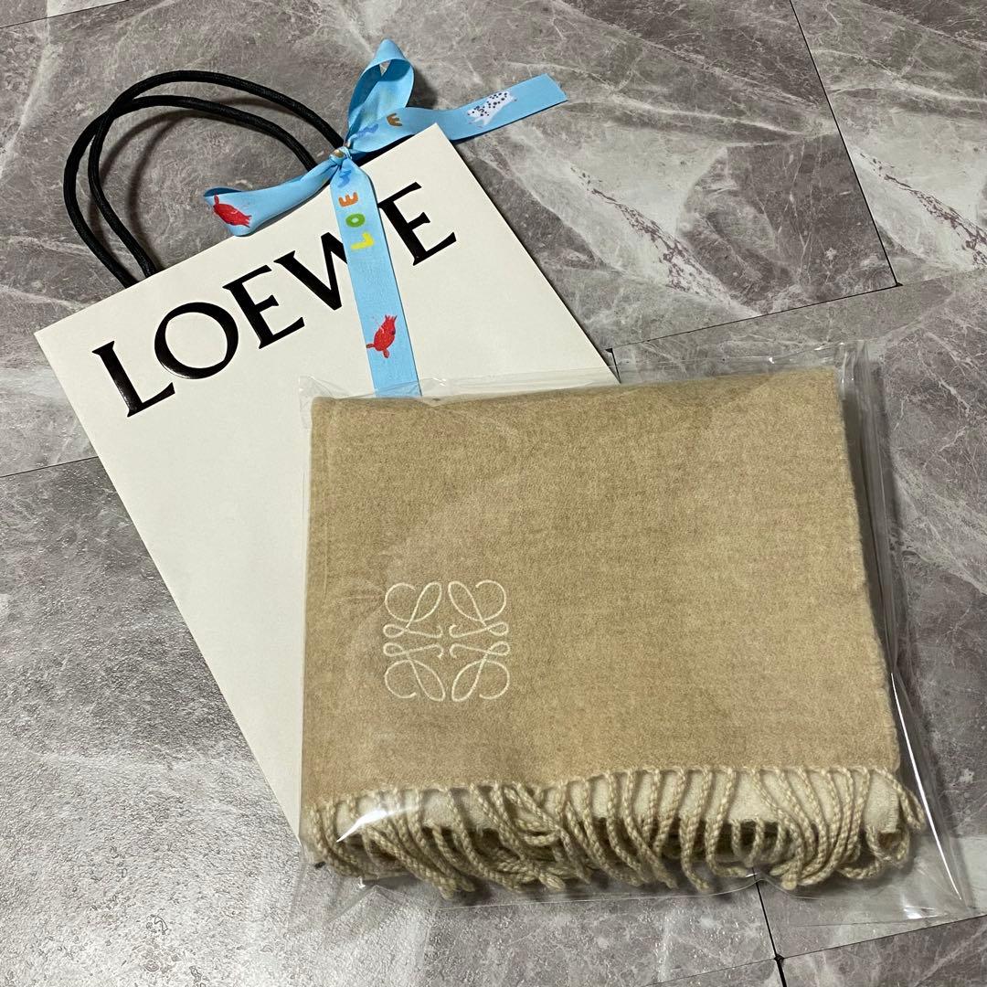 美品【LOEWE】現行モデル カシミヤ&ウール マフラー/アイボリー&ベージュ