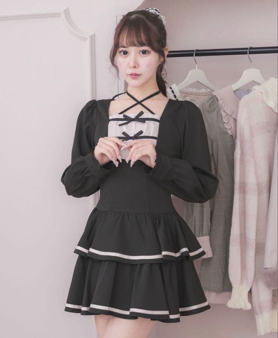 pium ピウム クロステープバイカラーティアードワンピース