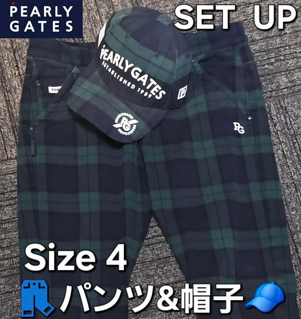 PEARLY GATES 秋冬 チェック柄 パンツ&帽子 セット Size 4