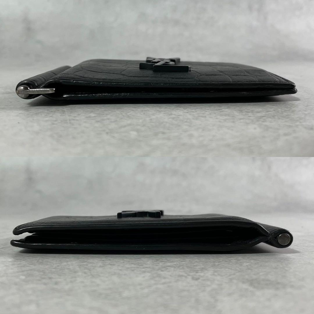 【美品】サンローラン マネークリップ 財布 クロコダイルエンボスレザー YSL