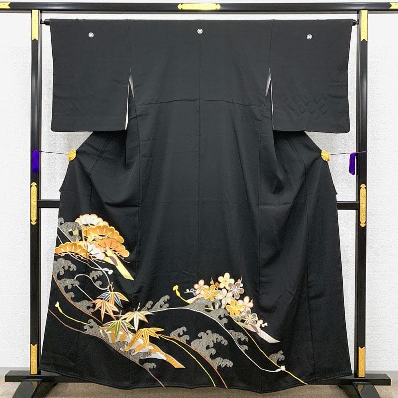 507mo33〇千總 百貨店取扱い 黒留袖 五つ紋 比翼付き 刺繍 金彩〇美品