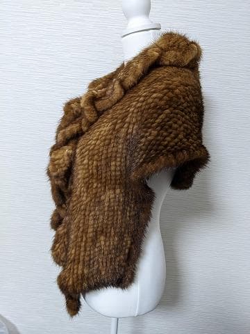 077 フリル　ミンク　毛皮　ニッティング　2WAY　ボレロ　ポンチョ　ショール