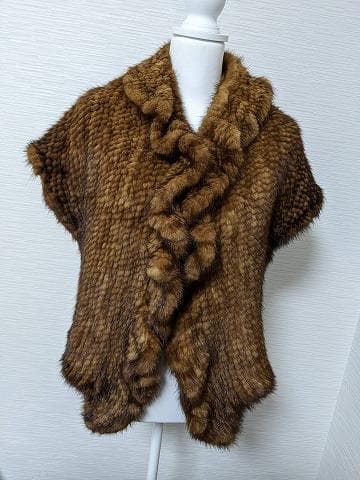 077 フリル　ミンク　毛皮　ニッティング　2WAY　ボレロ　ポンチョ　ショール