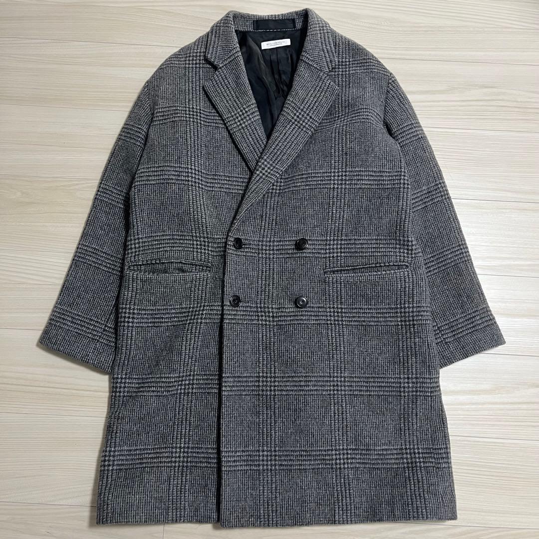 極美品　ユナイテッドアローズ　グレーチェック ダブルブレスト チェスターコートL
