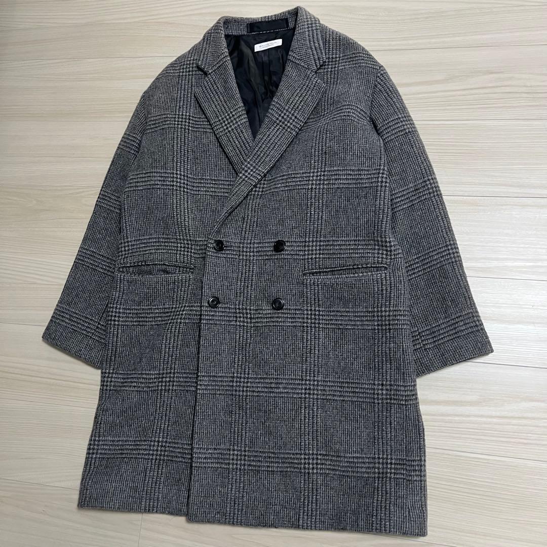 極美品　ユナイテッドアローズ　グレーチェック ダブルブレスト チェスターコートL