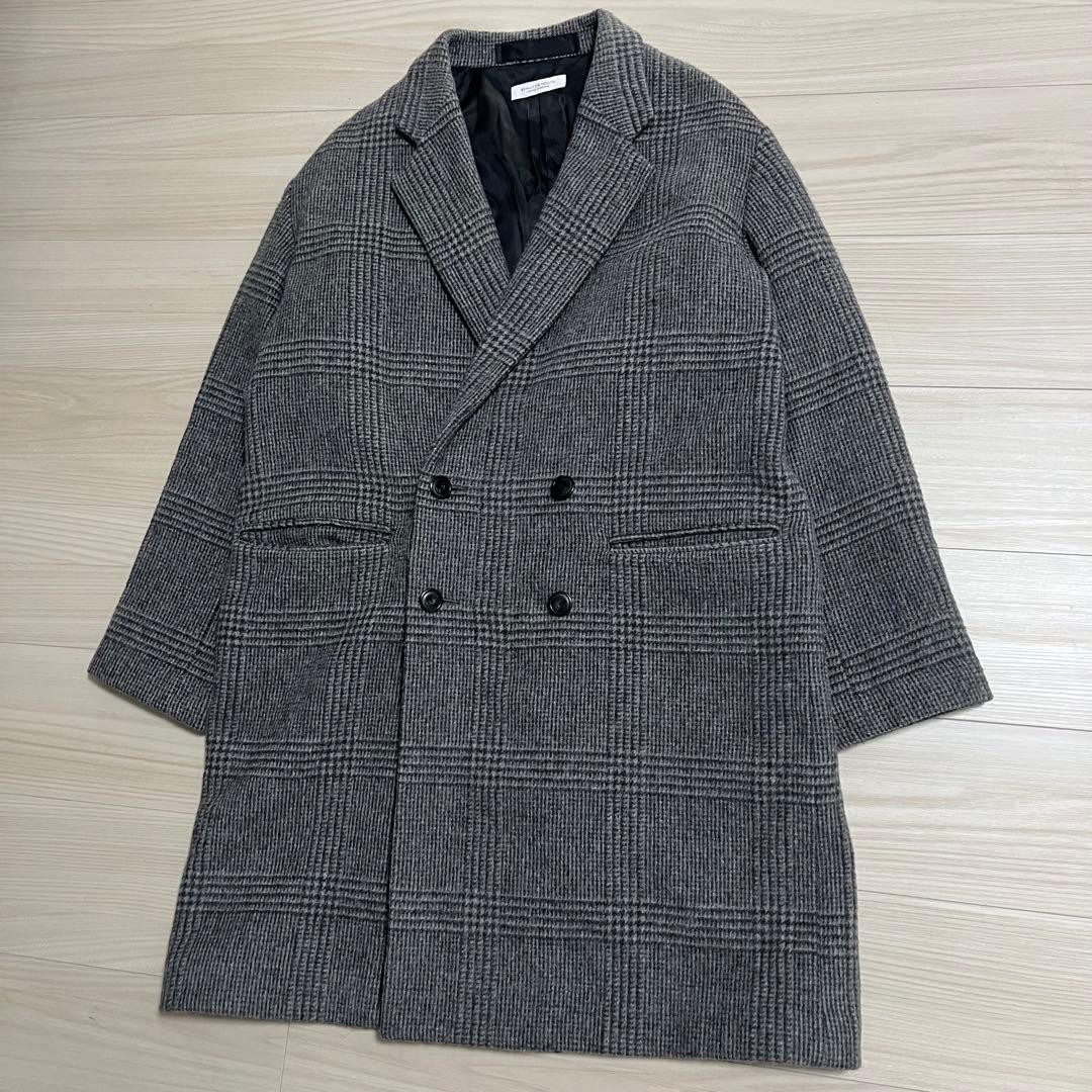 極美品　ユナイテッドアローズ　グレーチェック ダブルブレスト チェスターコートL