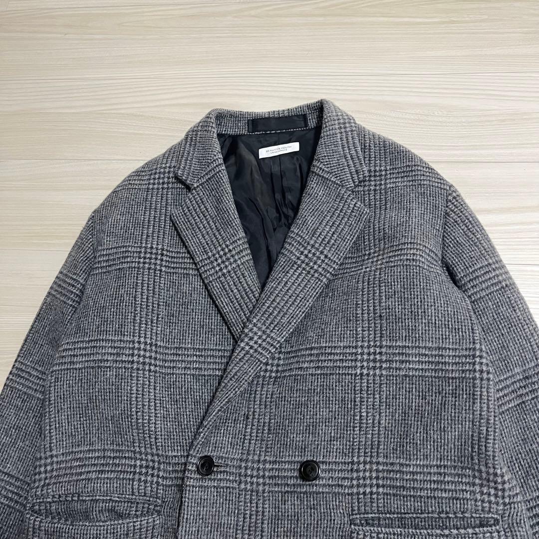 極美品　ユナイテッドアローズ　グレーチェック ダブルブレスト チェスターコートL