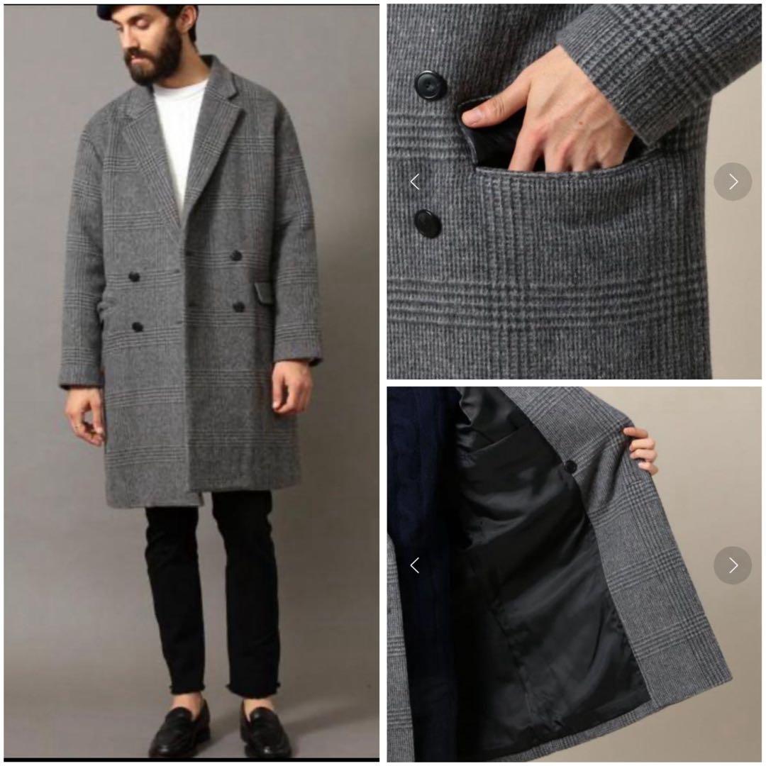 極美品　ユナイテッドアローズ　グレーチェック ダブルブレスト チェスターコートL