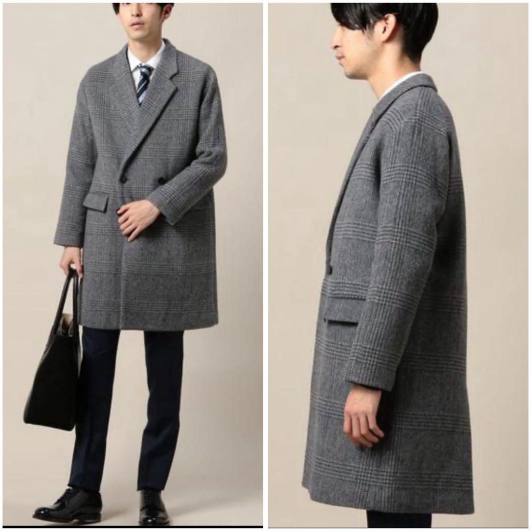 極美品　ユナイテッドアローズ　グレーチェック ダブルブレスト チェスターコートL