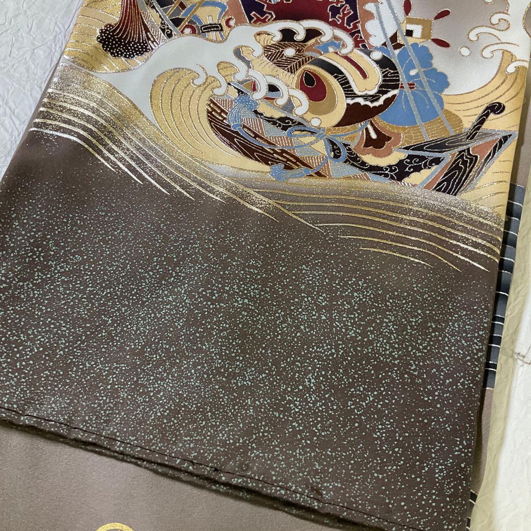 子供着物　男の子　祝い着　熨斗目　鷹　宝船　荒波　美品