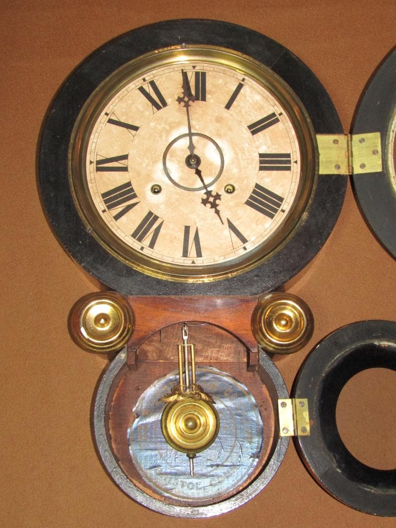 【イングラハム 掛時計 ダルマ時計 金四ツ丸　木箱付】アメリカ製　稼動品　明治