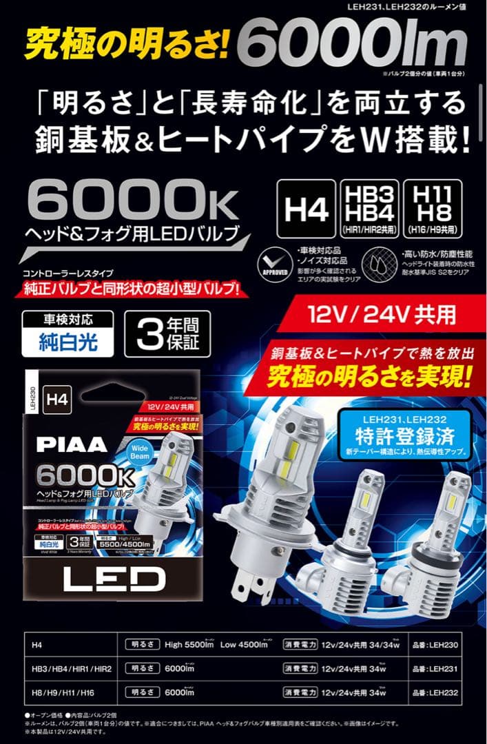 【未使用品】 LEH231 PIAA LEDヘッド＆フォグ用バルブ 車検対応