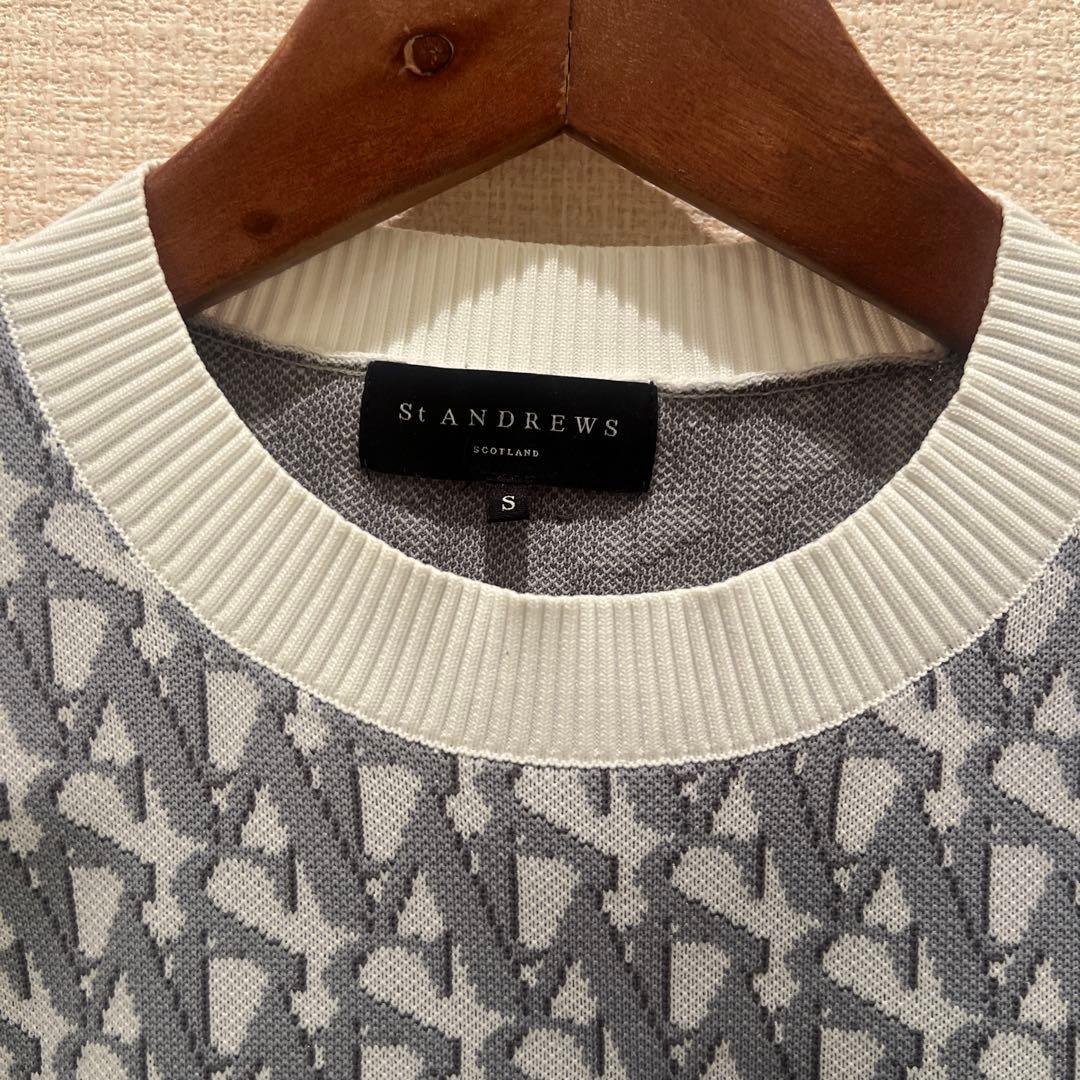 セントアンドリュース 　クルーネック　ホワイト系総柄　ニット　セーター　 S