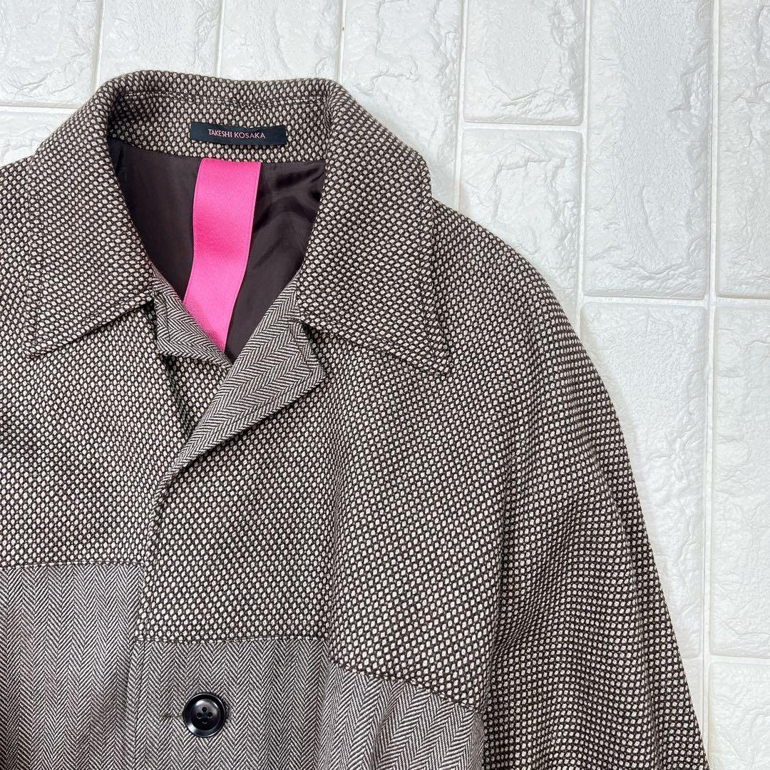 Y's ワイズ ピンク タケシ コサカ 柄切替 ラップ コート 美品 薄手