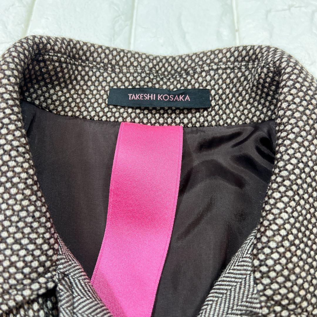 Y's ワイズ ピンク タケシ コサカ 柄切替 ラップ コート 美品 薄手