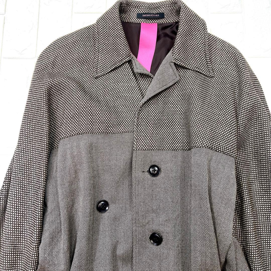 Y's ワイズ ピンク タケシ コサカ 柄切替 ラップ コート 美品 薄手