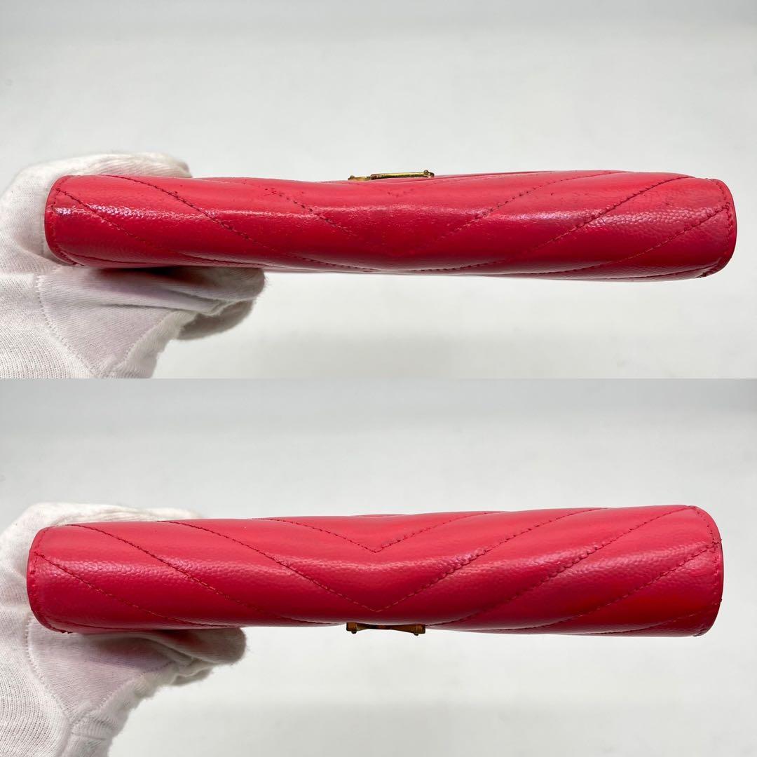 サンローラン 長財布 カサンドラ Vステッチ キャビアスキン ロゴ金具 箱付き