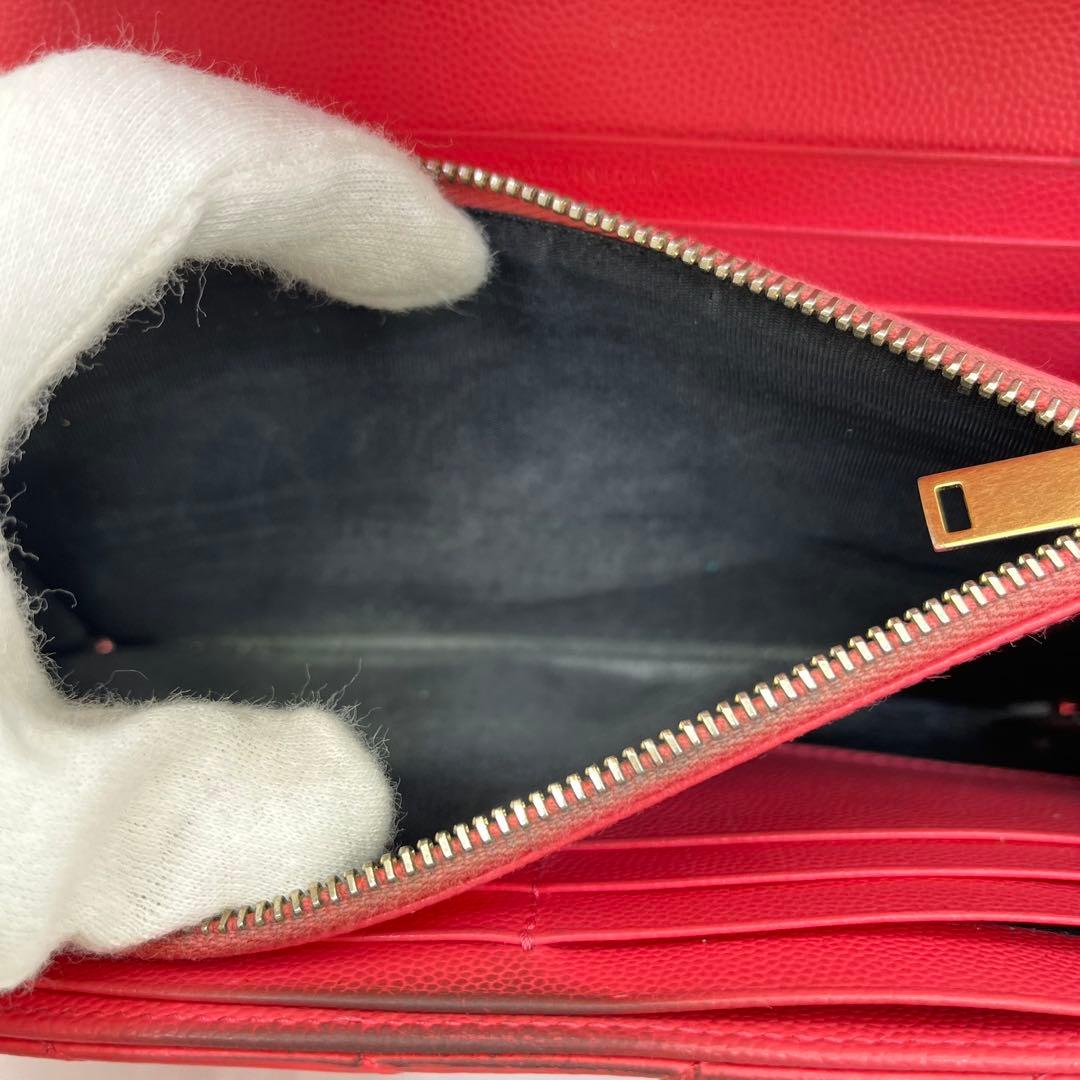 サンローラン 長財布 カサンドラ Vステッチ キャビアスキン ロゴ金具 箱付き