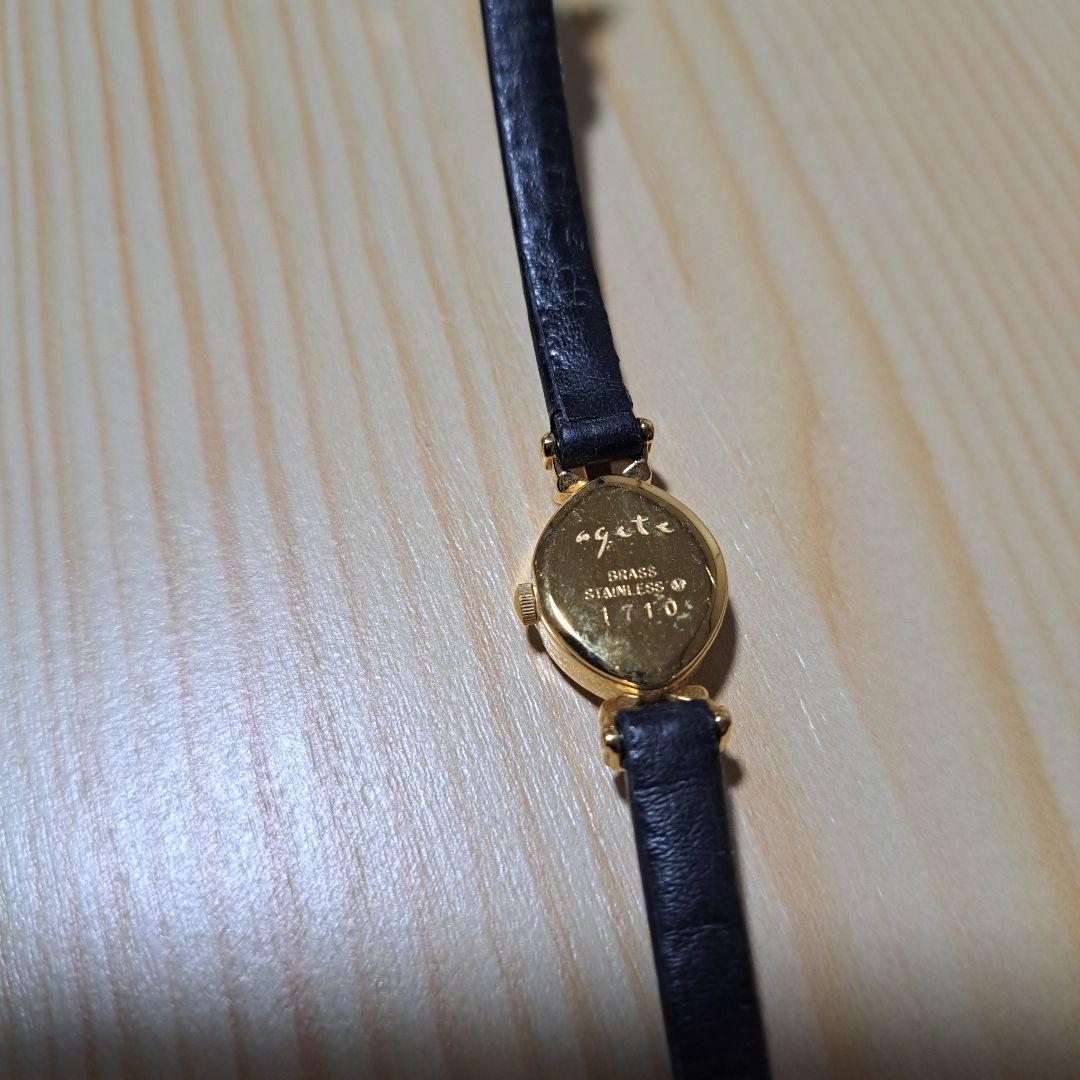 アガット　 オーバルフェイス　ジュエリーウォッチ レザーベルト 時計