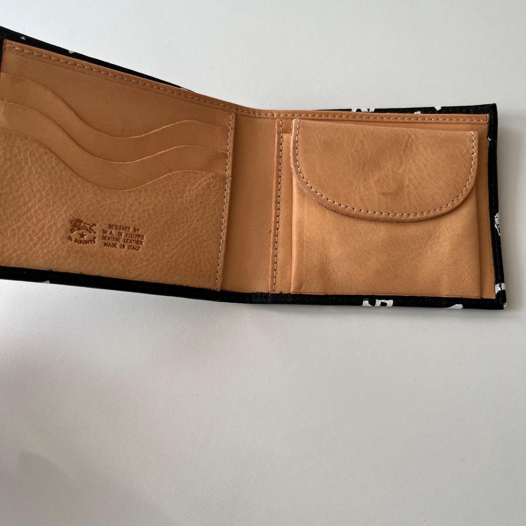 新品　イルビゾンテ　二つ折り財布　レザー　ブラックxホワイト　ロゴ　レザー　牛革