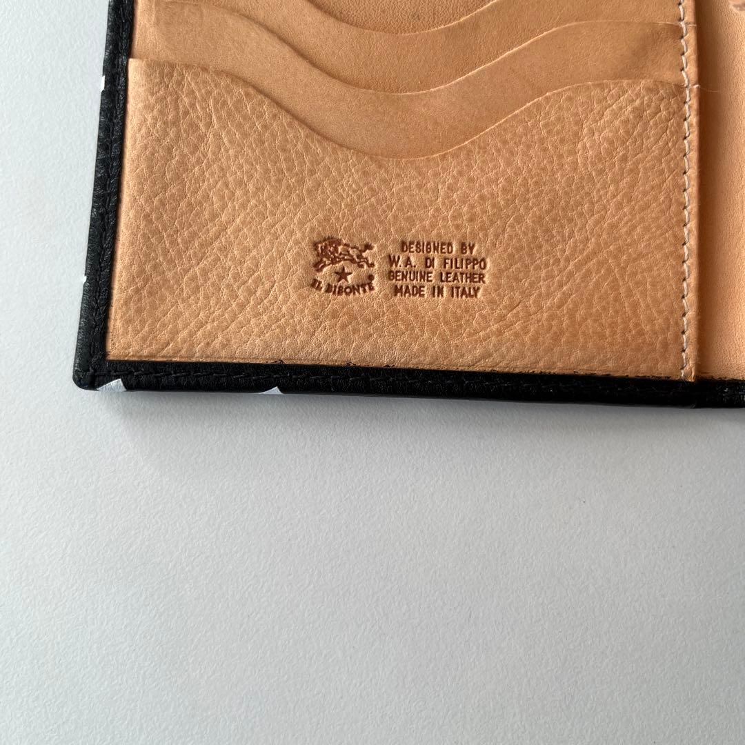 新品　イルビゾンテ　二つ折り財布　レザー　ブラックxホワイト　ロゴ　レザー　牛革