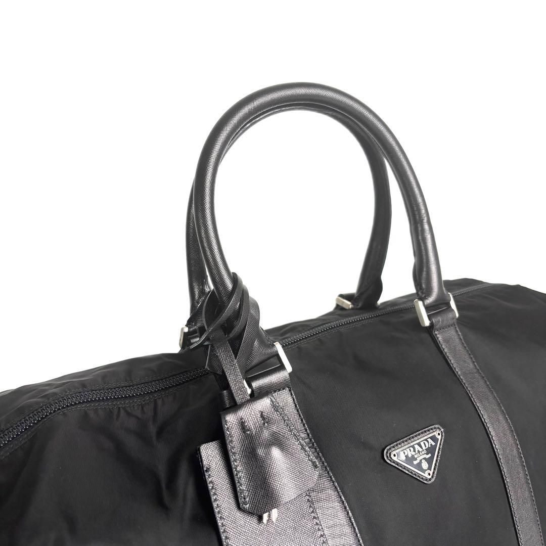 極美品 プラダ 2way ボストンバッグ ナイロン サフィアーノレザー ブラック