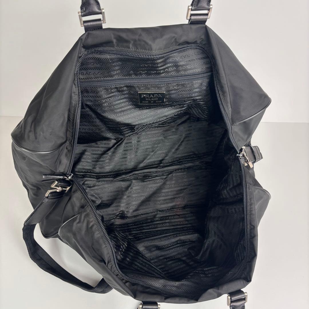極美品 プラダ 2way ボストンバッグ ナイロン サフィアーノレザー ブラック
