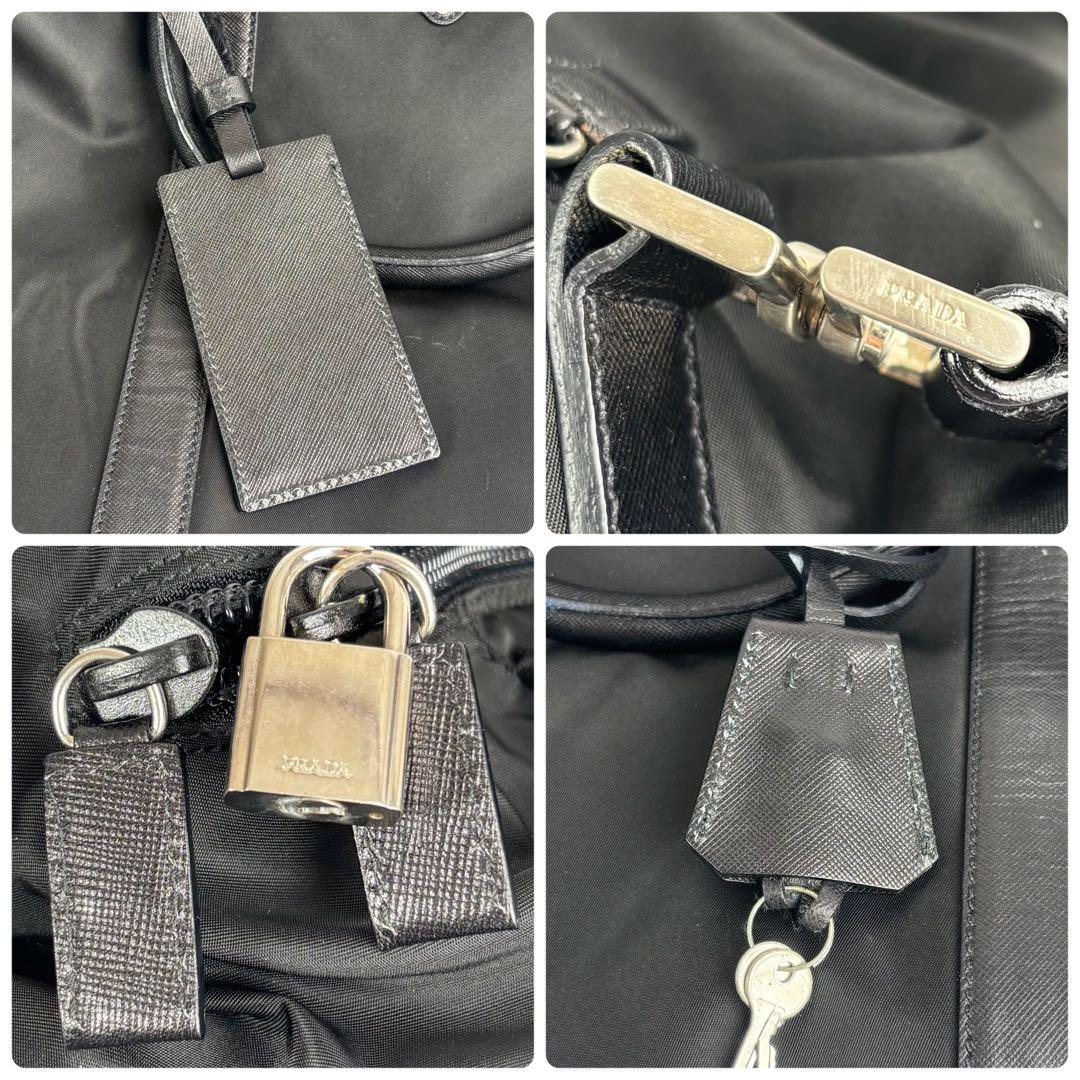 極美品 プラダ 2way ボストンバッグ ナイロン サフィアーノレザー ブラック