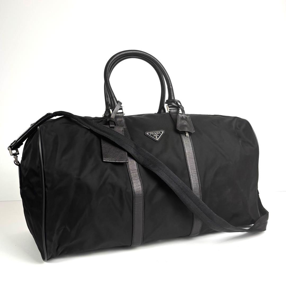 極美品 プラダ 2way ボストンバッグ ナイロン サフィアーノレザー ブラック