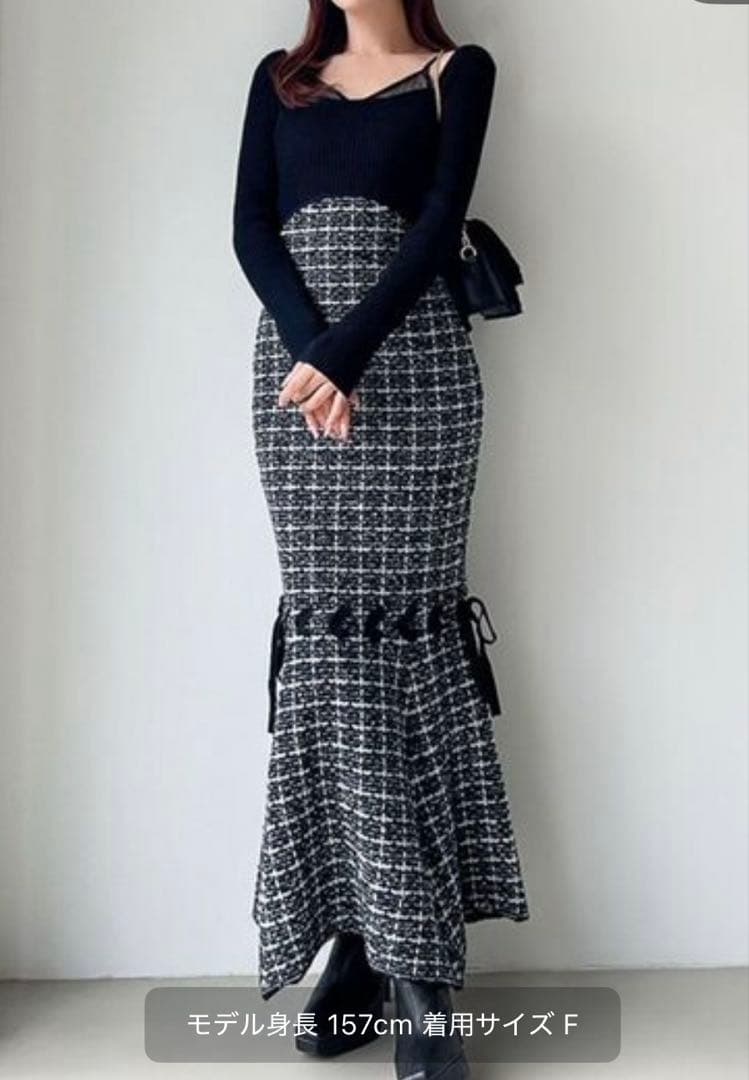 【新品タグ付き】RESEXXY シアードッキングツイードニットワンピース