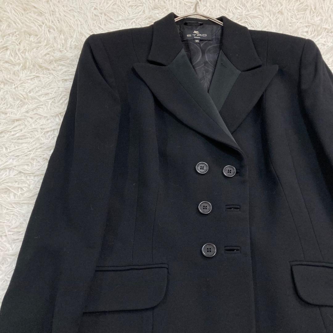 17541✨エトロ 46 2XL ダブルジャケット 裏地ペイズリー 総柄 黒