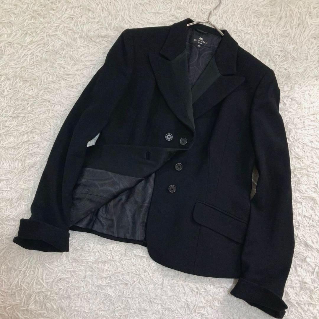 17541✨エトロ 46 2XL ダブルジャケット 裏地ペイズリー 総柄 黒