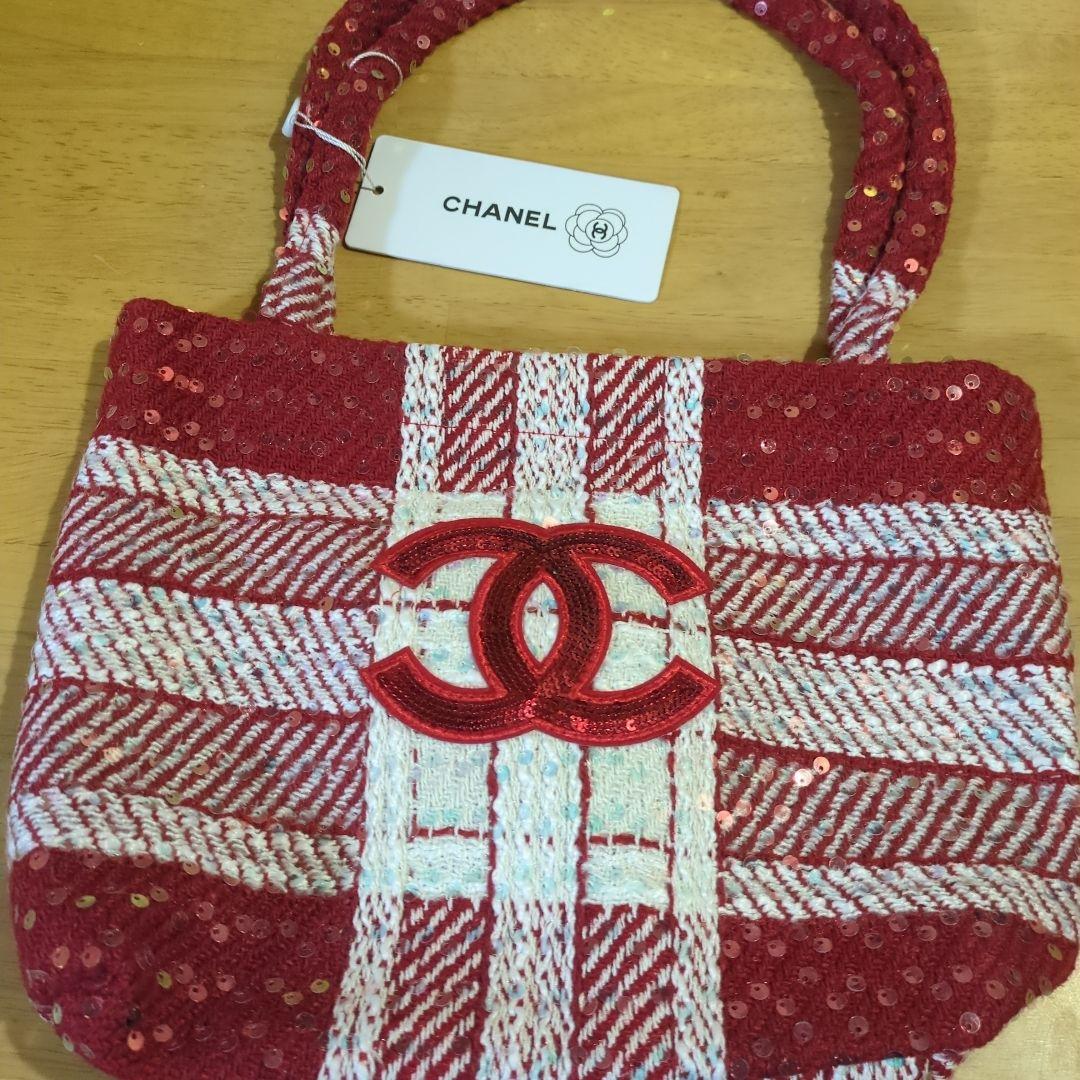 CHANEL スパンコール トートバッグ 赤/白ノベルティ海外VIP限定品