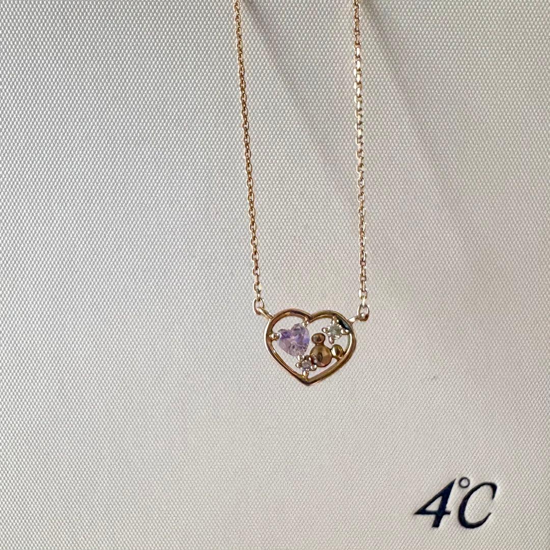 B　4℃ ミッキー コラボ ネックレス ハート K10 ピンクゴールド