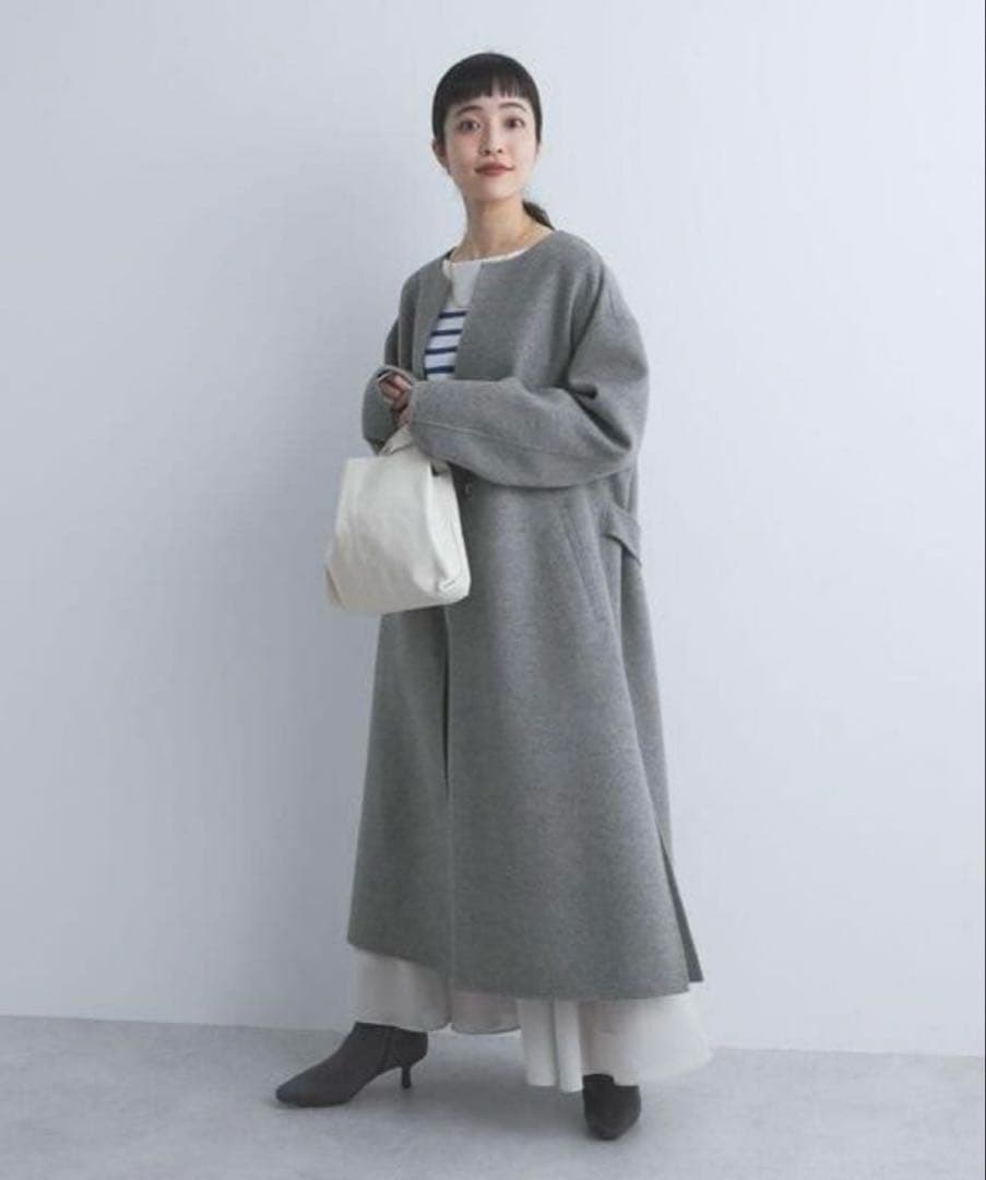 green label relaxing ウール リバー ノーカラー コート