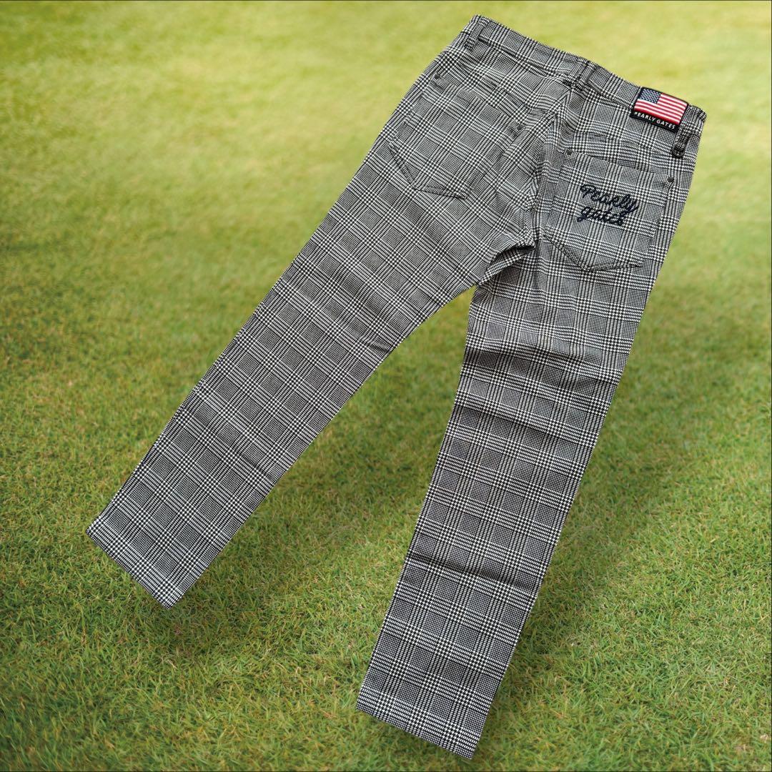 裏起毛　パーリーゲイツ　パンツ　黒　白　チェック　千鳥格子　M〜L相当　4