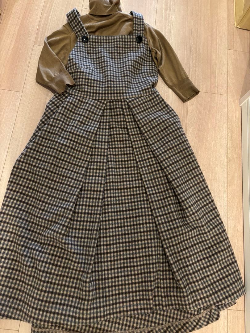 SEVEN TEN セブンテン ウールチェックエプロンワンピ サロペットサイズS