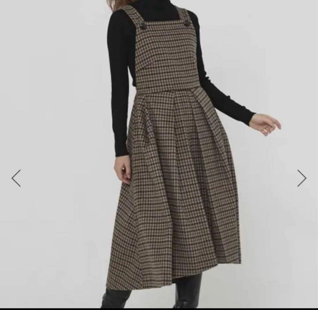 SEVEN TEN セブンテン ウールチェックエプロンワンピ サロペットサイズS