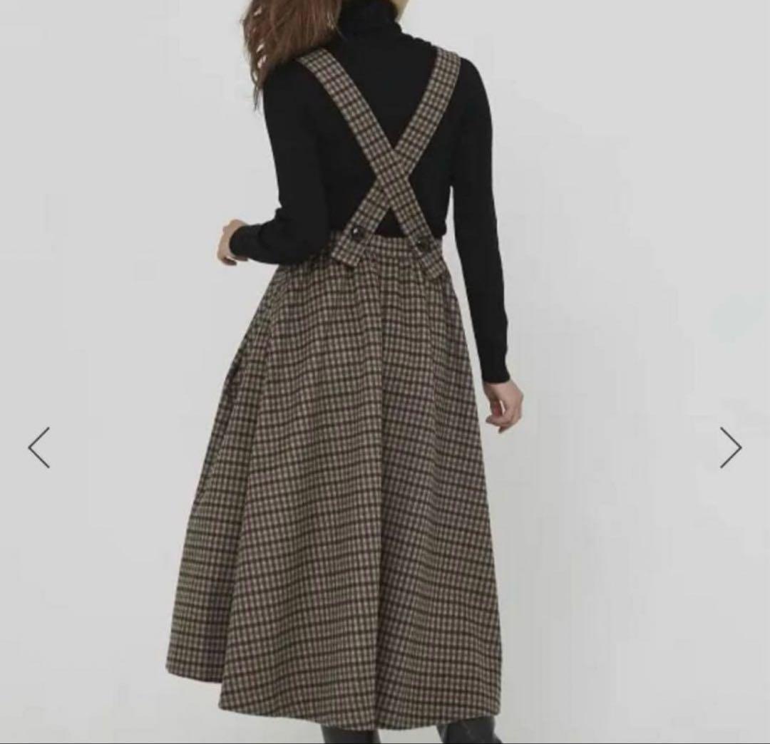 SEVEN TEN セブンテン ウールチェックエプロンワンピ サロペットサイズS