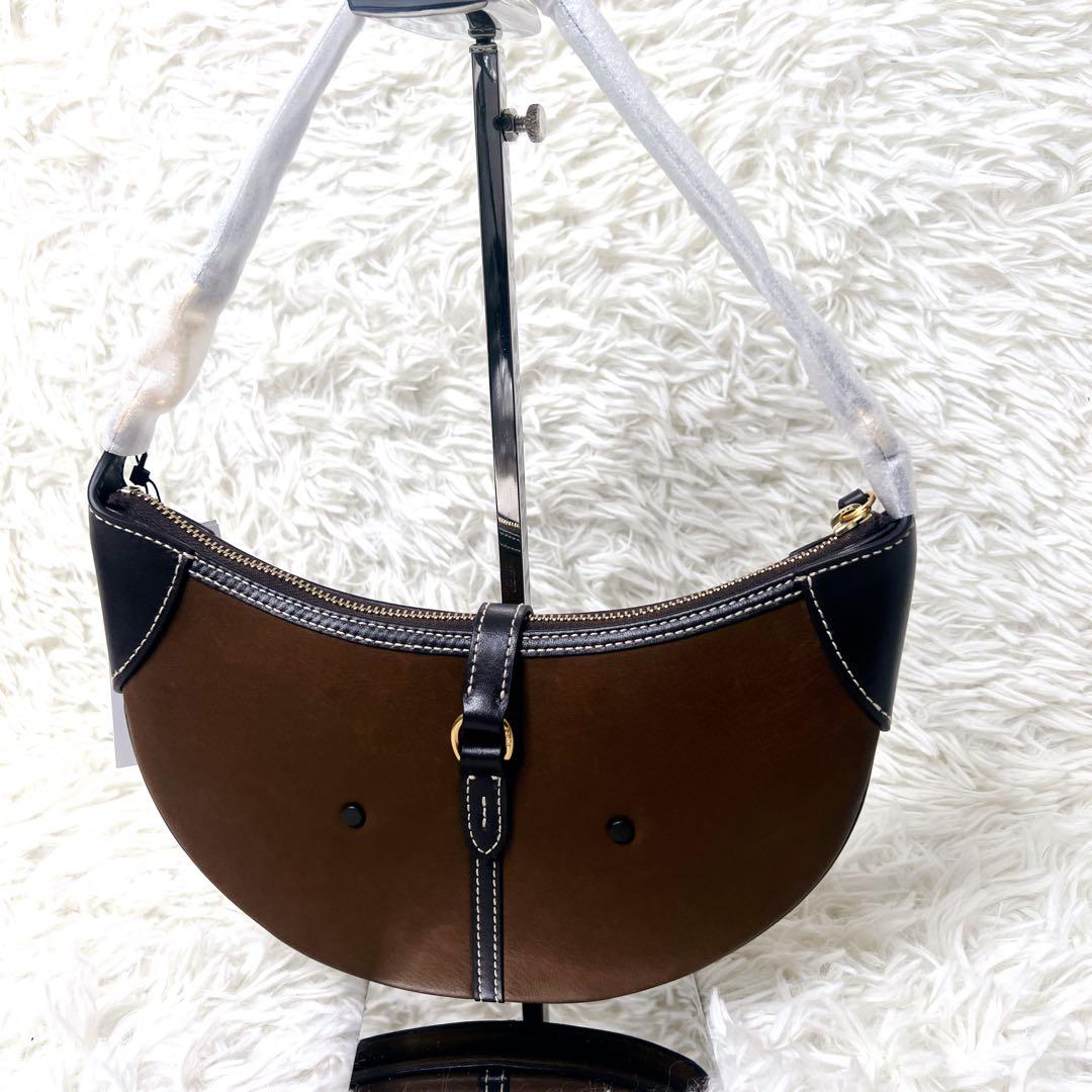 定価8万超え✨ラルフローレン　ハーフムーン　ワンショルダー　レザー　ブラウン