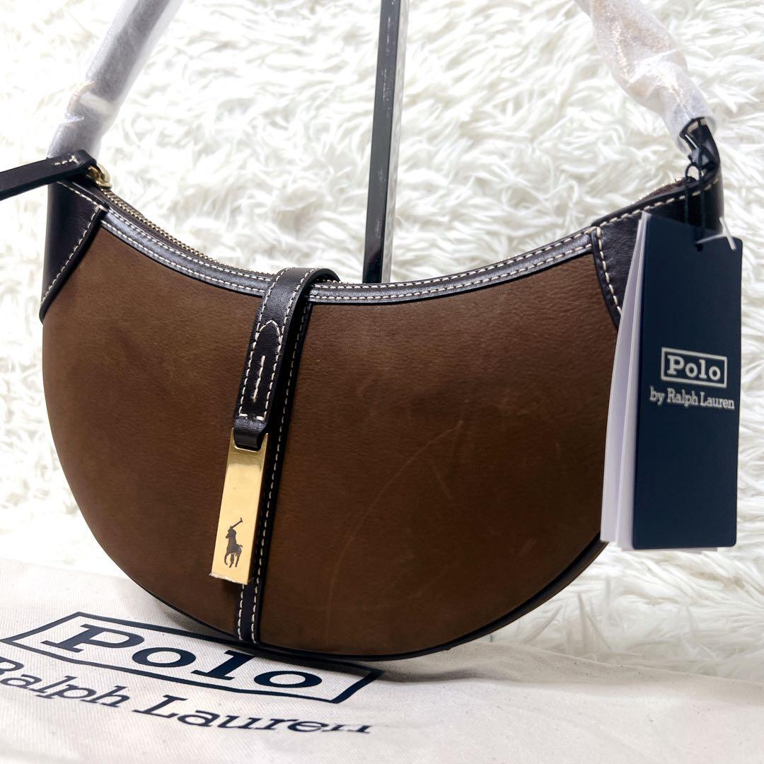 定価8万超え✨ラルフローレン　ハーフムーン　ワンショルダー　レザー　ブラウン