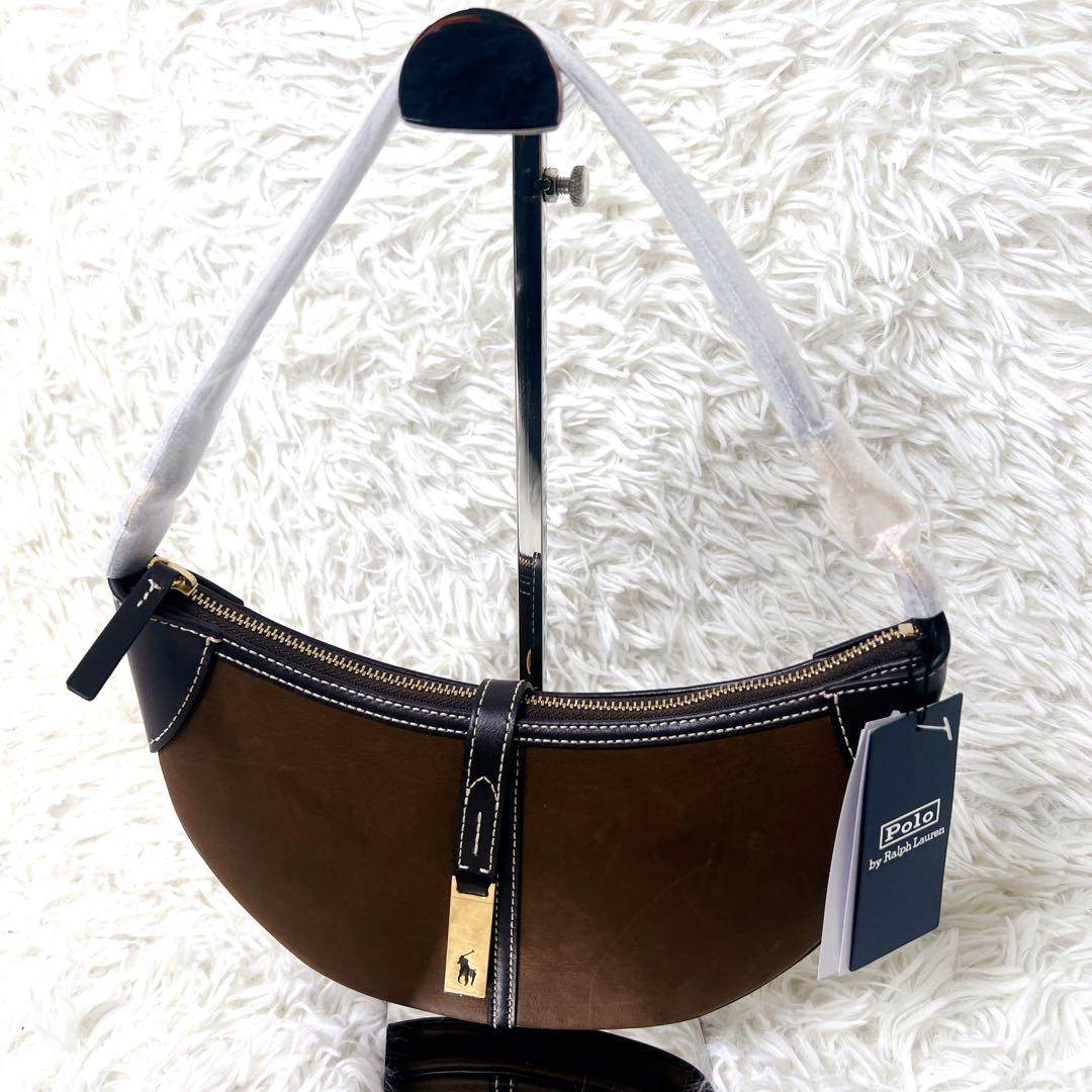 定価8万超え✨ラルフローレン　ハーフムーン　ワンショルダー　レザー　ブラウン