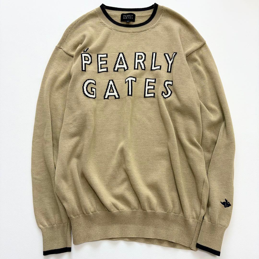 PEARLY GATES ニット セーター 編み込みロゴ ベージュ　サイズ2