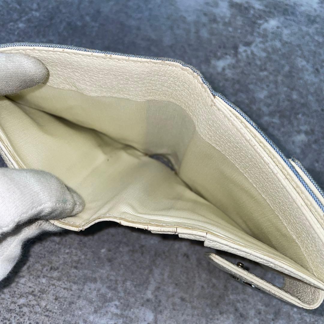 【微美品】BVLGARI ブルガリ 折り財布 総柄 ブルー レザー キャンバス