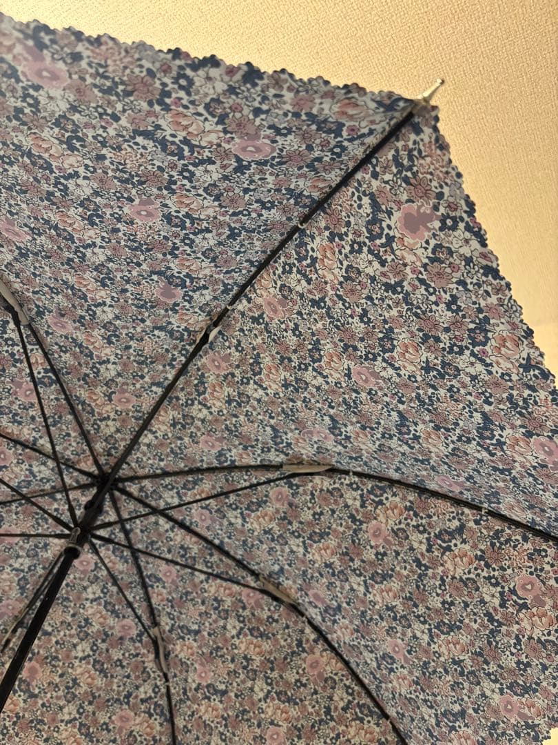 ミャクミャクUVカット長傘 リバティ柄　花柄晴雨兼用 ベージュ　ピンク