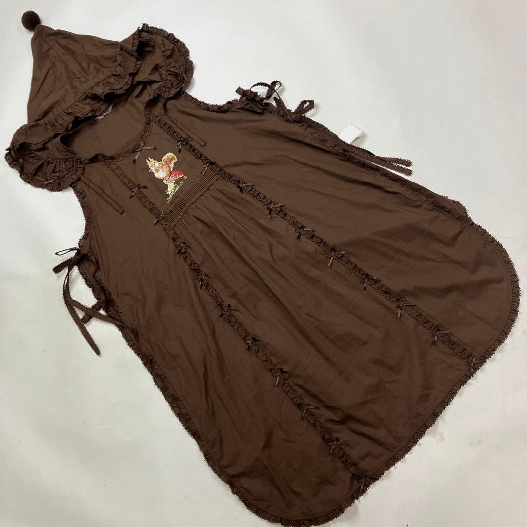 【試着のみ】ピンクハウス ブラウン リス刺繍 綿ローンタブリエ/2024年