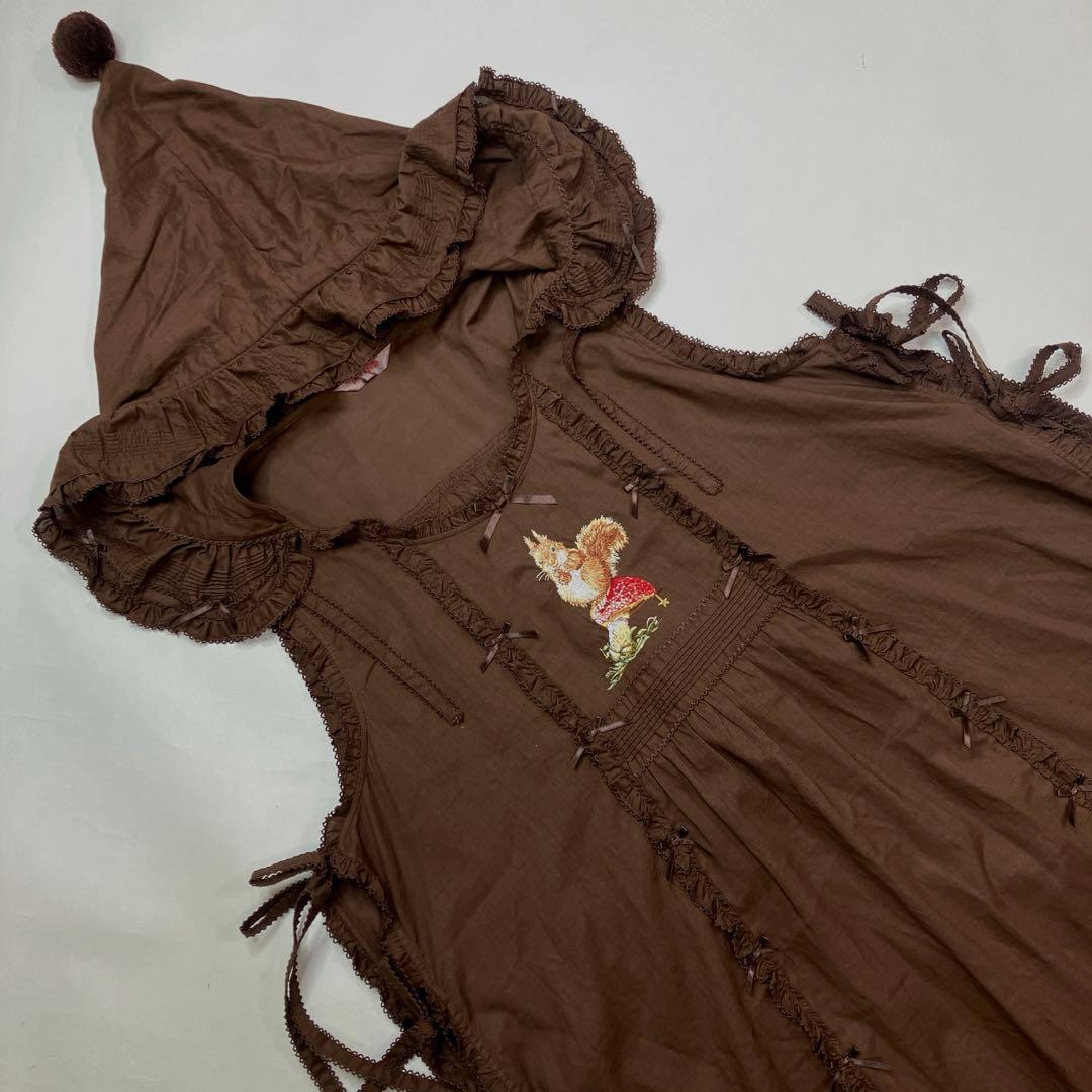 【試着のみ】ピンクハウス ブラウン リス刺繍 綿ローンタブリエ/2024年