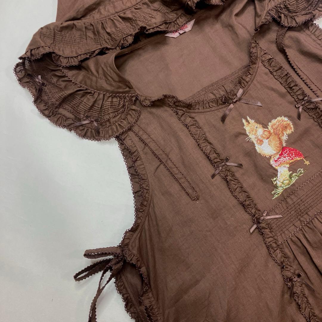 【試着のみ】ピンクハウス ブラウン リス刺繍 綿ローンタブリエ/2024年