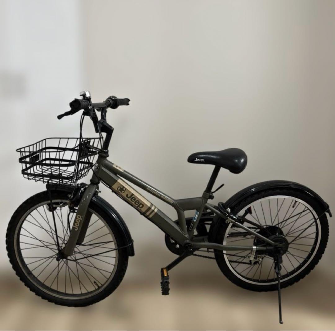 Jeep ジープ　キッズバイク オリーブグリーン 前カゴ付き　自転車　22インチ